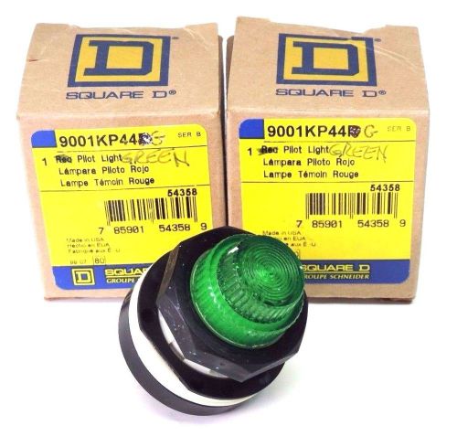 LOT OF 2 NIB SQUARE D 9001-KP44G SER. B GREEN PILOT LIGHTS 30MM, 9001KP44G