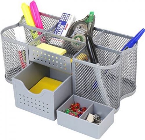 Decobros desk supplies organizer caddy, silver for sale