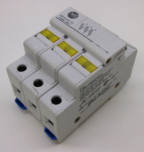 ALLEN BRADLEY FUSE HOLDER 3 POLE CLASS CC 1492-FB3C30-L SER A w/ 5A FUSES