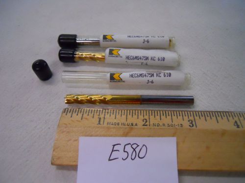 3 NEW KENNAMETAL 6 MM DIAMETER CARBIDE ENDMILL. 4 FL. KC610 COATED USA MADE E580