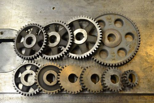 Set of ten antique metal lathe changegears threading gears 11/16&#034; bore for sale