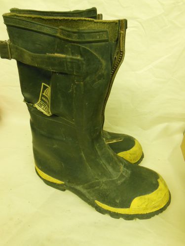 SERVUS Firefighter Industrial RUBBER BOOTS w/ Front Zipper &amp; Steel Toe Size 8