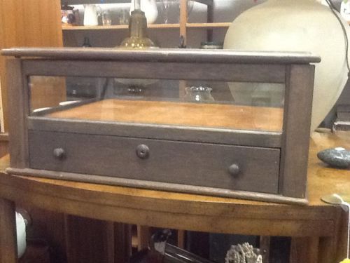 Vintage Antique Locking Wooden Glass Display Case