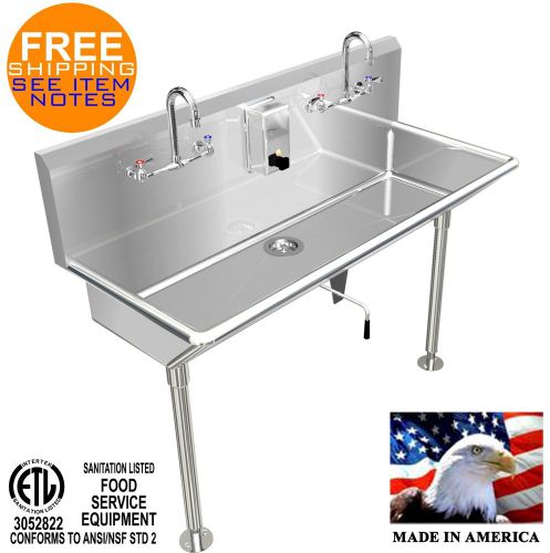 Multi hand sink lavatory 2 users 48&#034; stainless steel &amp; twist handle waste valve for sale