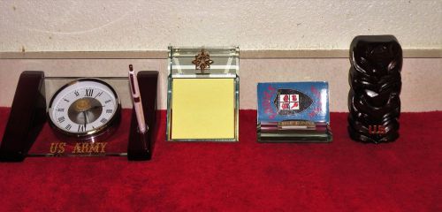 U.S. Army, (Military Intelligence) Jade Glass Office Set with Clock, Totem Pole