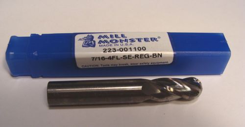 Nos mill monster usa 7/16&#034; carbide 4 flute ball nose end mill no.223-001100 for sale