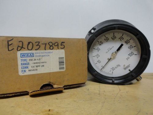 Wika * Gauge * Type: 232. 34 4.5&#034; * Part Number 9834516 * 100 PSI * New in Box