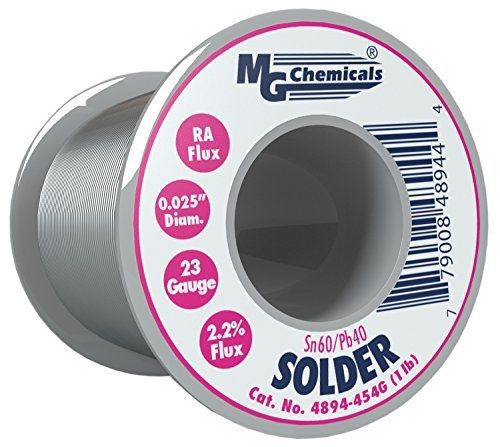 MG Chemicals 4890 Series Sn60/Pb40 Rosin Core Leaded Solder, 0.025&#034; Diameter, 1