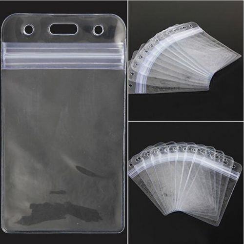 10Pcs Plastic ID Card Vinyl Badge Holder With Zipper Transparent Clear Vertical