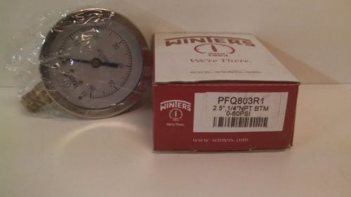 NEW OLD STOCK! WINTERS 0-60 PSI 2.5&#034; 1/4&#034; NPT BTM LIQUID FILLED GAUGE PFQ806R1