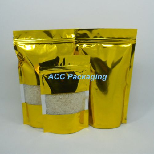 Ziplock stand up pouches gold mylar aluminum foil food packaging reclosable bags for sale