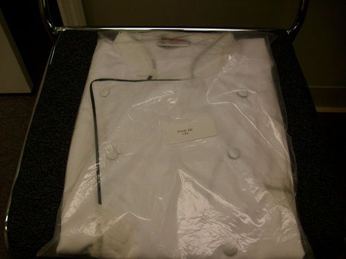 Classy White Chef Coat W/ Blk Trim &amp; Wht Knot Closures by Uncommon Threads Sz:L