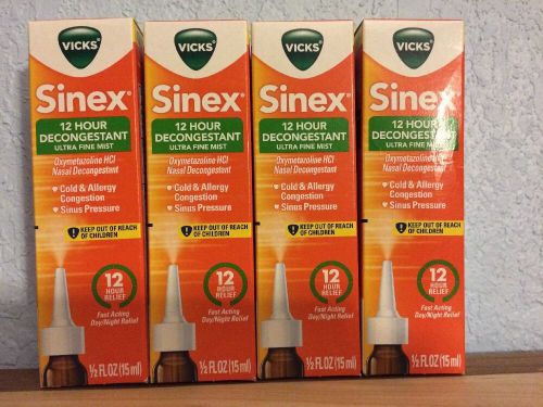 Vicks Sinex 12 Hour Decongestant Ultra Fine Mist 0.5 Fl Oz (Pack of 4)