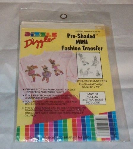 NIP Dizzle Pre-Shaded Mini Fashion Iron-On Transfer BALLERINA BUNNIES Sweet