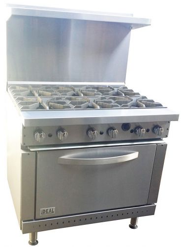 New. Commercial 36&#034; Range Oven with Six Open Burners. Made in USA by ideal. ETL.