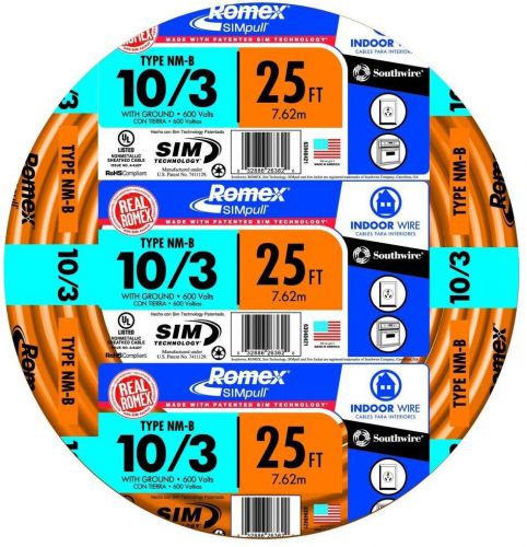 Southwire 25 ft. 10/3 solid nm-b wire for sale