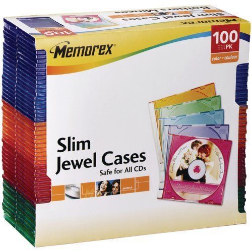 Memorex Slim CD Jewel Case 5mm Assorted Colors,100-Pack