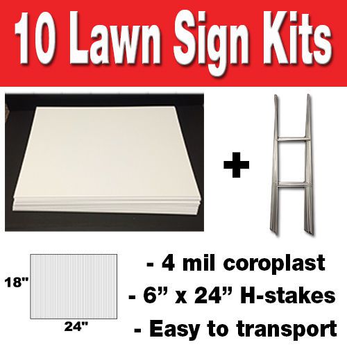 10 Pack Blank Yard Signs 18x24 with H-Stakes for Garage Sales &amp; Graduations