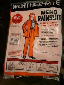 Weather Rite Men&#039;s Rain suit High visibility orange Size Large PVC water proof ,