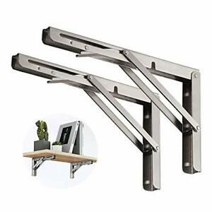 Folding Shelf Brackets 12 Inch, Heavy Duty Stainless Steel Collapsible L 12inch