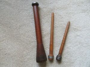 3 VTG WOODEN TEXTILE MILL SPINDLES 12&#034; 10&#034; &amp; 8 1/2&#034;