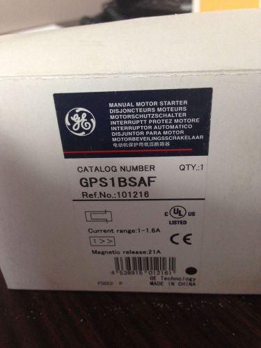 GE GPS1BSAF Motor Starter Protector 1-1.6AMP, NIB