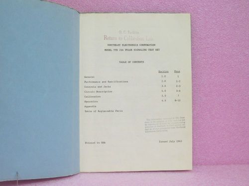 Northeast Elec. Manual TTS 26A Pulse signal. test set instr. man. w/sch. (7/65)