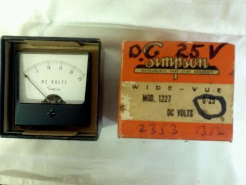 Vintage Simpson Model 1227 Panel Meter  0-25  DC Volts Wide Vue NOS