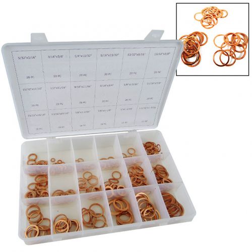 300pc SAE Copper Flat Washer Ring Assortment Oil Brake Clutch Line Conductivity