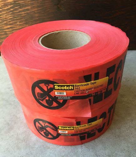 Qty 2 Scotch Buried Barricade Tape 302 (Caution Buried Electric Line) 3&#034; x 1000&#039;