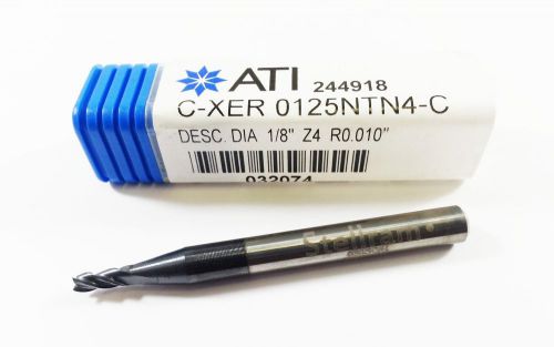 1/8&#034; ATI Stellram Carbide C-XER DFZ Coated 4 Flute .010CR End Mill (J892)