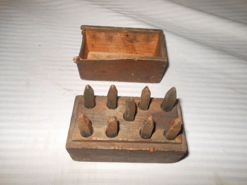 9 antique steel number stamps steel punch die set 1/4&#034; numbers dovetail wood box for sale