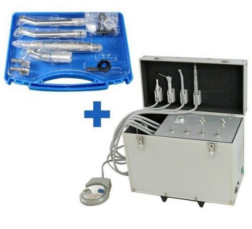 Dental Portable Turbine Unit Suction Air Compressor+High Low Speed Handpiece 4H