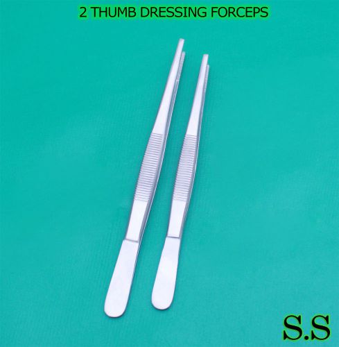 2 pcs thumb lab tweezers dressing dissection forceps 4.5&#034; + 5&#034; serrated economy for sale