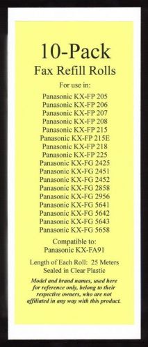 10-pack of kx-fa91 fax refills for panasonic kx-fp205 kx-fp206 kx-fp207 kx-fp208 for sale