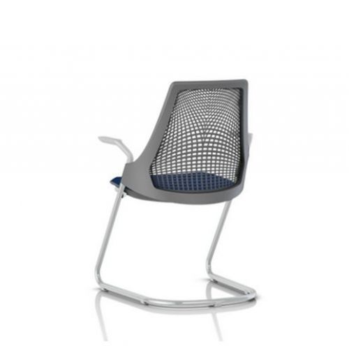 Blue herman miller side chair with sled base for sale