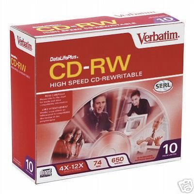 CDRW discs Verbatium 700 mb data cd-rw disc 12x 10 pack