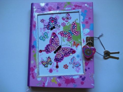 Diary rhinestone butterfly notebook w/ lock &amp; keys for sale