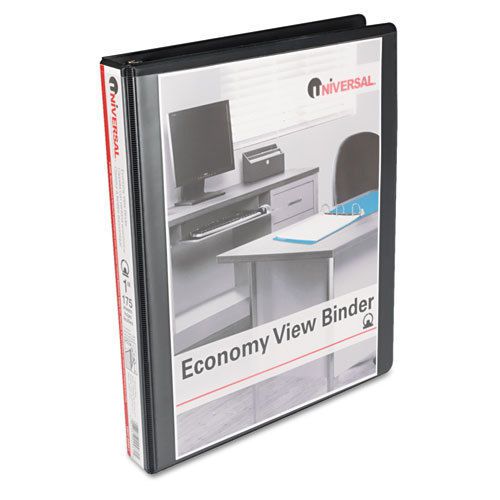 Round Ring Economy Vinyl View Binder, 1&#034; Capacity, Black, 12/Carton