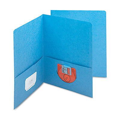 Two-pocket folders, embossed leather grain heavy paper, blue, 25/box for sale