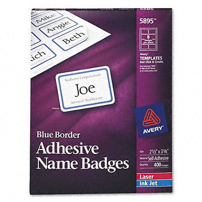 Avery 5895 Self-Adhesive Blue Border Name Badges 2 1/3 x 3 3/8 Brand New