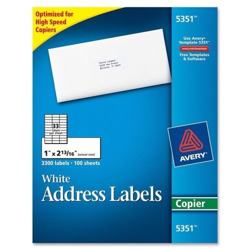 Avery white mailing labels -1&#034;wx2.81&#034;l - 3300/box - rectangle - white for sale
