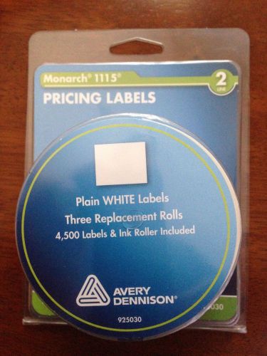 Avery Monarch 1115 Plain White Pricing Labels 3 Rolls &amp; Ink Roller 925030 NEW!