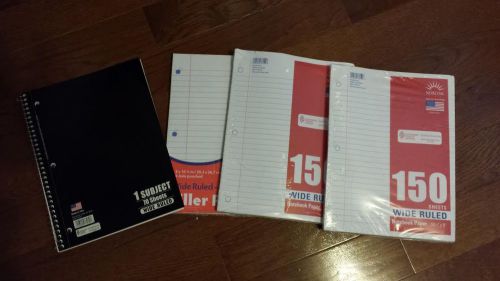 Lot 3 New Packs 150 Count WIDE Ruled Loose Leaf Filler Notebook Paper