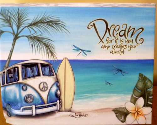 &#034;VW KOMBI WITH SURFBOARD, PALM TREE &amp; FRANGIPANI&#034; NOTE PAD &amp; PEN!