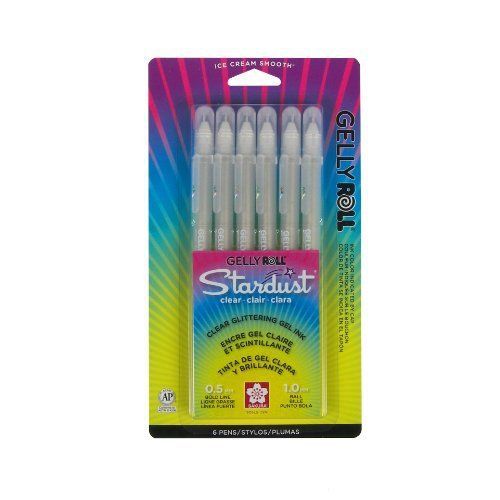 Sakura 57906 6-Piece Gelly Roll Stardust Gel Pen Set  Bold  Clear