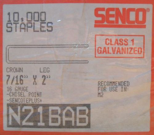 SENCO STAPLES, N21BAB 7/16&#034;X2&#034;, 16 GAUGE, CLASS 1 GALVANIZED, 10,000 STAPLES