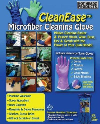 Hot headz clean ease microfiber cleaning gloves  one size  green for sale