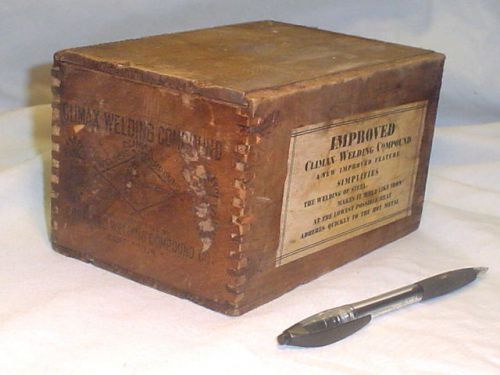 VINTAGE 1920&#039;s CLIMAX WELDING COUMPOUND WOOD ADV. BOX~BLACKSMITH FORGE ANVIL