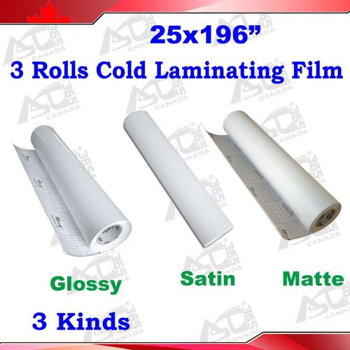 3Rolls 3Kind 3Mil 25X196&#034; PVC Cold Laminating Vinyl Adhesive Gum Film Laminator
